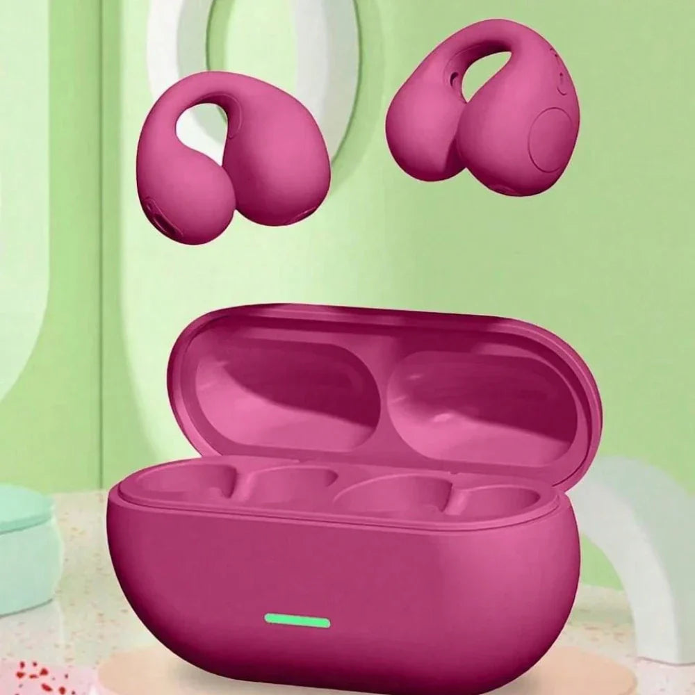 Pink t75 fone bluetooth wireless bone conduction sports gaming earphone with music noise canceling and ergonomic charging case