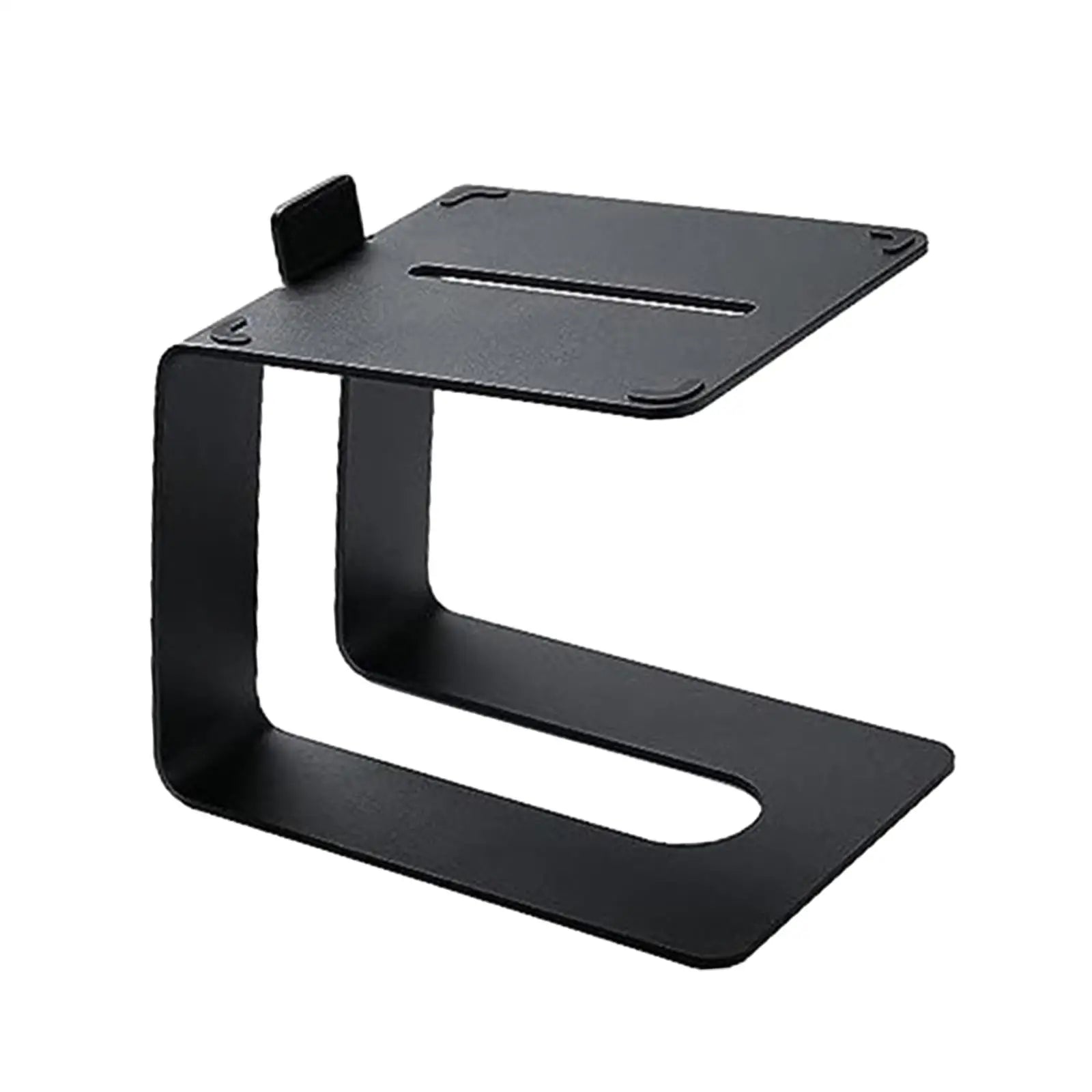Black metal computer speaker stand rack with minimalist design and small clip for tabletop speaker stand use
