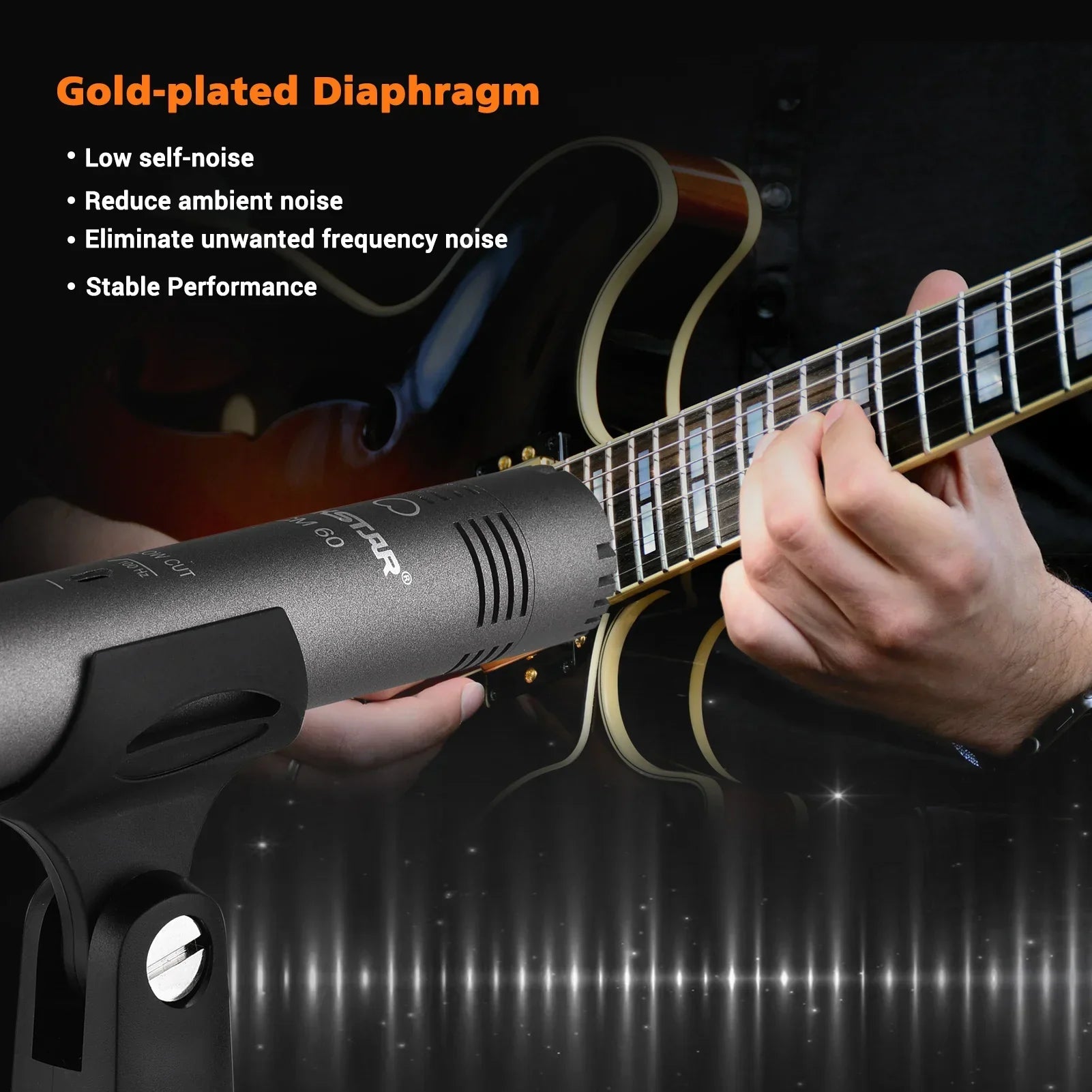 Gold-plated diaphragm professional condenser microphone with matte black body silver accents microphone xlr cardioid 48v phantom power