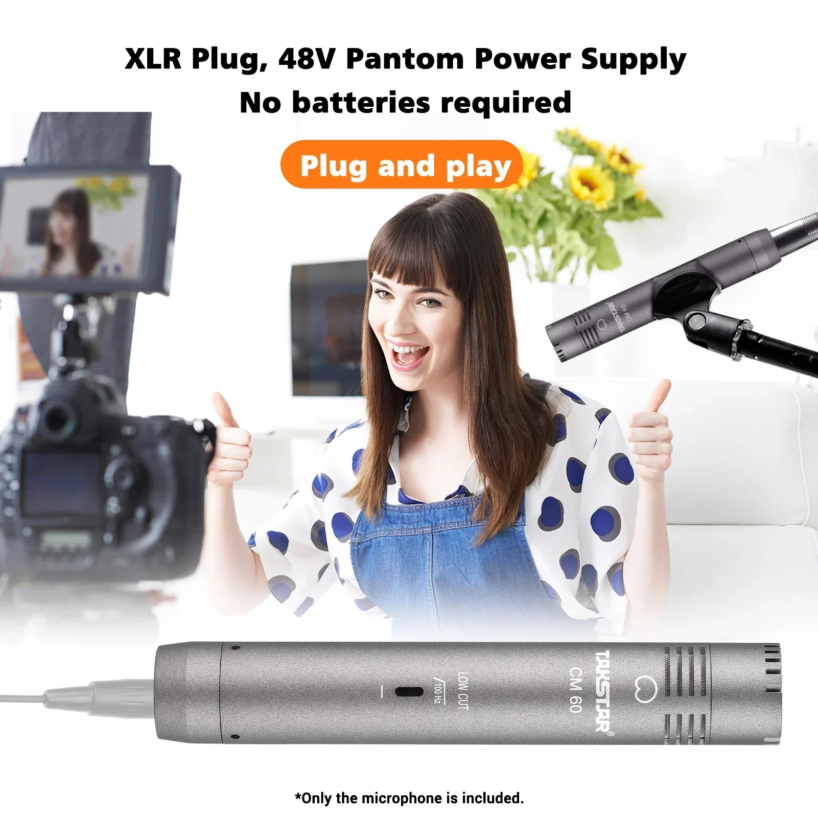 Silver takstar cm 80 professional condenser microphone xlr cardioid with matte finish and gain control buttons for studio use