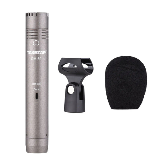 Silver takstar cm-60 professional condenser microphone with matte finish and low-cut filter switch for recording use