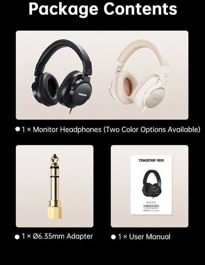 Black and white takstar pro 70 gen 2 monitor headphones professional with padded earcups for live stream recording