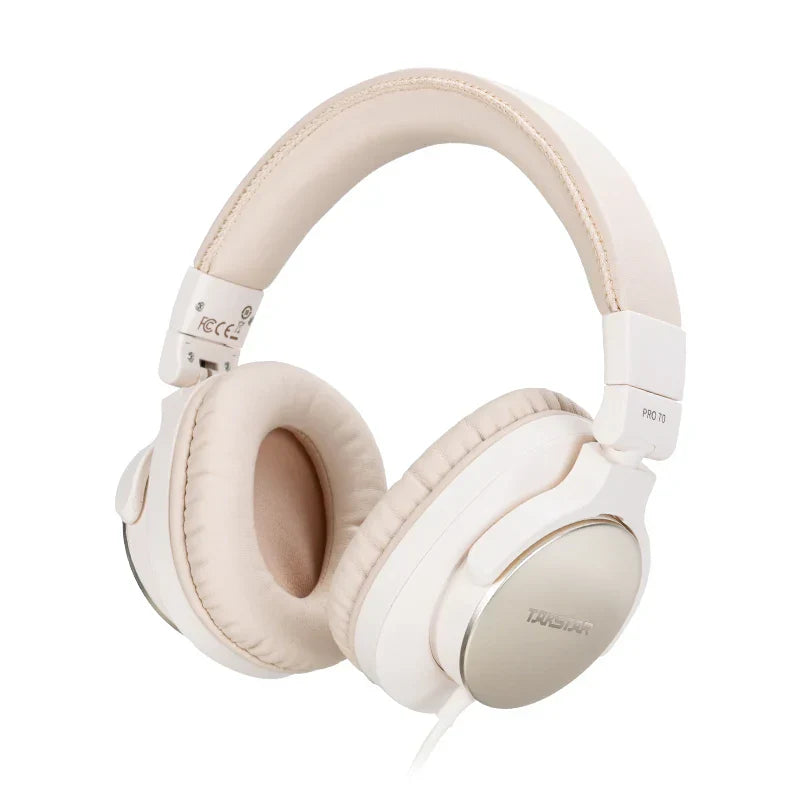 Cream-colored takstar pro 70 monitor headphones professional with soft padded earcups for live stream recording