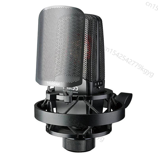 Black metal mesh takstar tak55 professional condenser microphone with pop filter and shock mount for vocal recording podcasting live streaming