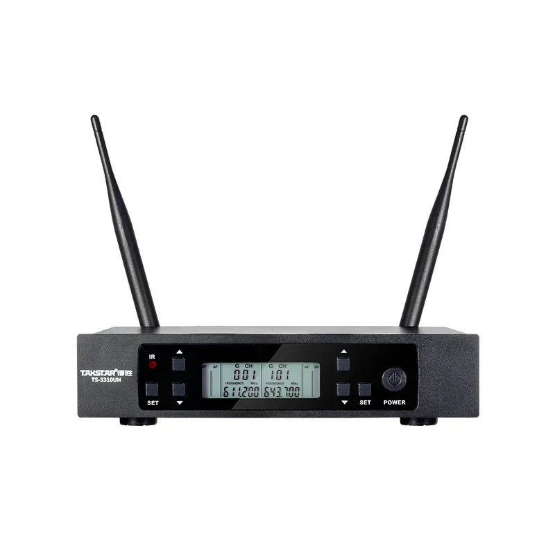 Black ts-3310uh wireless microphone receiver with two antennas and digital display for ktv conference home use