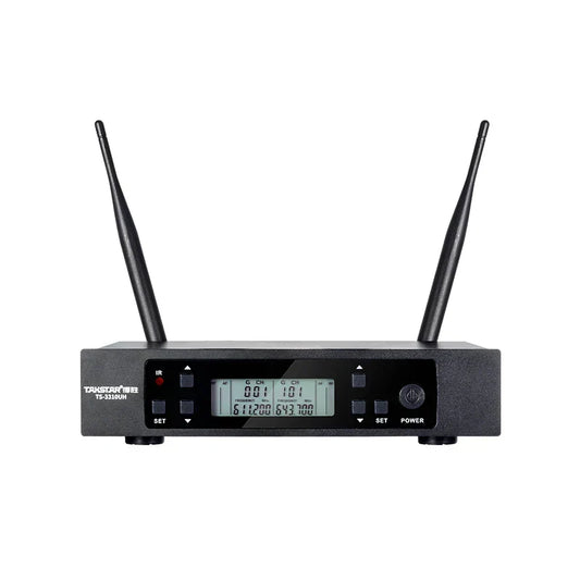 Black ts-3310uh wireless microphone receiver with two antennas and digital display for ktv conference home use