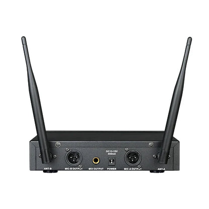 Black takstar ts-3310uh wireless microphone receiver with two antennas and multiple audio output ports for ktv conference home use