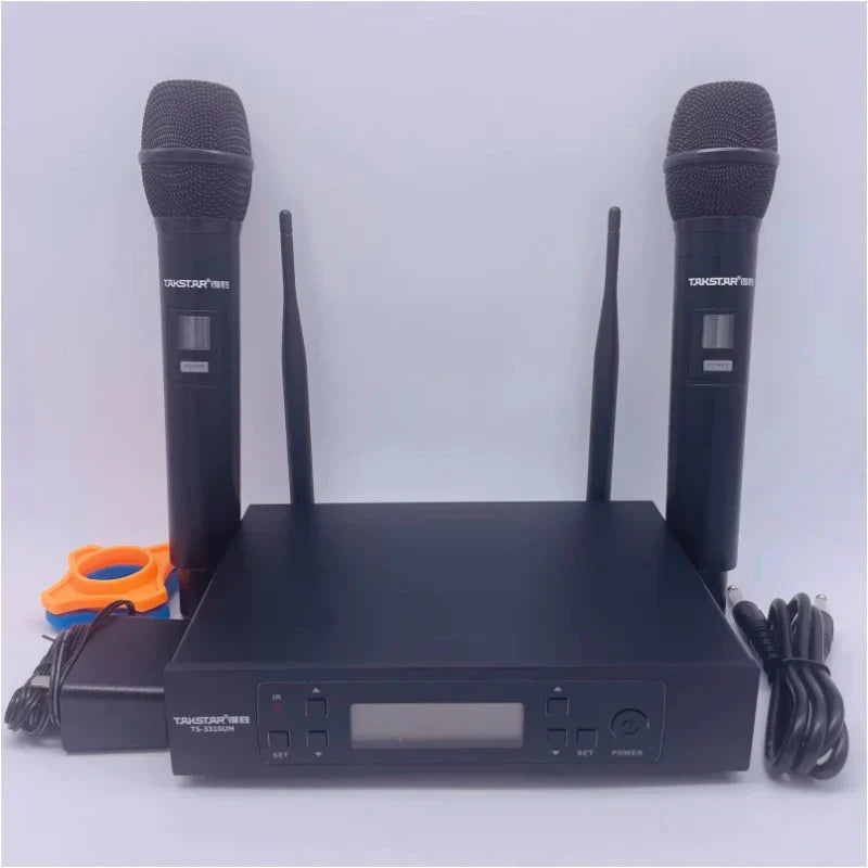 Black ts-3310uh wireless microphone system with two handheld mics and receiver for circuit ktv conference home entertainment