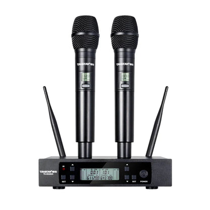 Black takstar ts-3310uh wireless microphone system with two handheld mics for circuit ktv conference home use