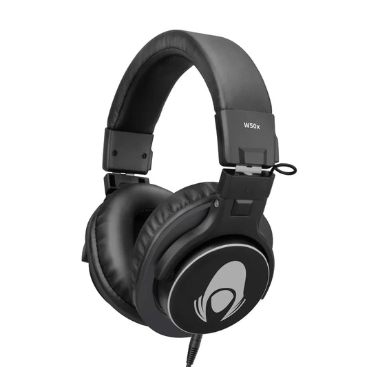 Black talomen w50x corded headphones stereo professional over-ear with matte finish padded earcups and silver logo