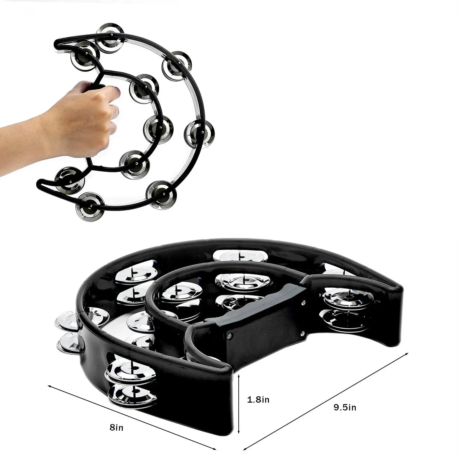 Black tambourine double row with silver metal jingles hand held percussion musical instrument gifts for kids and adults