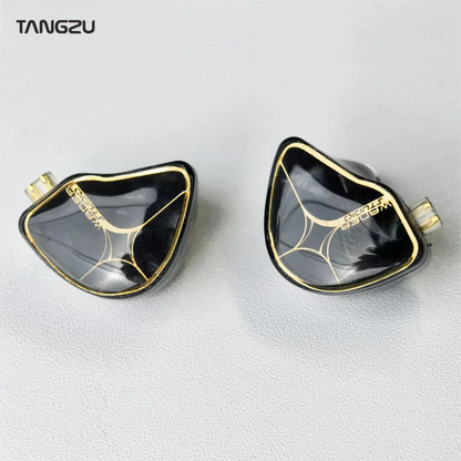 Black and gold tangzu wan er studio edition in ear monitors with 10mm pet diaphragm and 2pin hifi wired design
