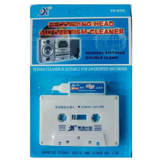White cassette tape-shaped tape recorder cleaning head cleaner with blue accents and attached cleaning liquid for l5f4 head player dry tape l5f4