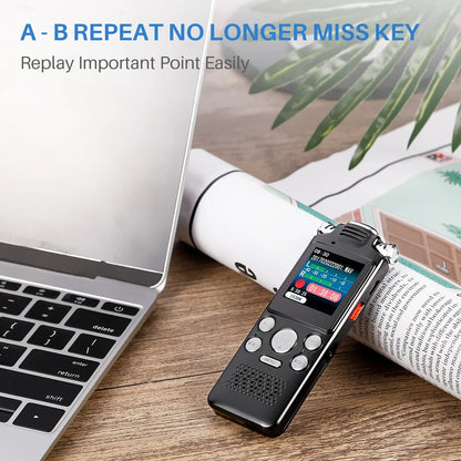 Black metal case tape recorder 8gb with small screen and silver buttons for noise cancelling voice activated recording