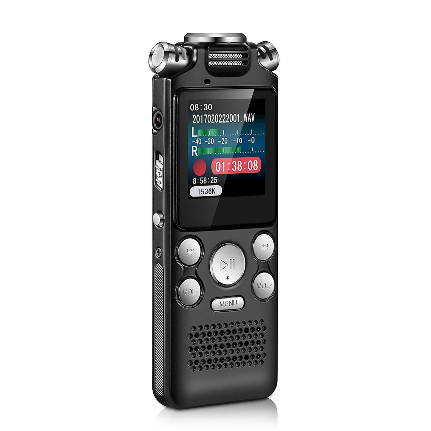 Black tape recorder 8gb voice recorder with noise cancelling double microphone metal case and voice activated recording display