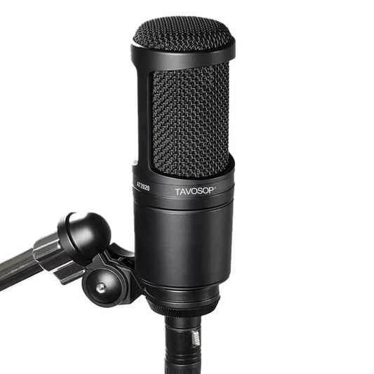 Black tavosop at2020 professional audio wired cardioid vocal condenser pro microphone with textured mesh grille and matte finish