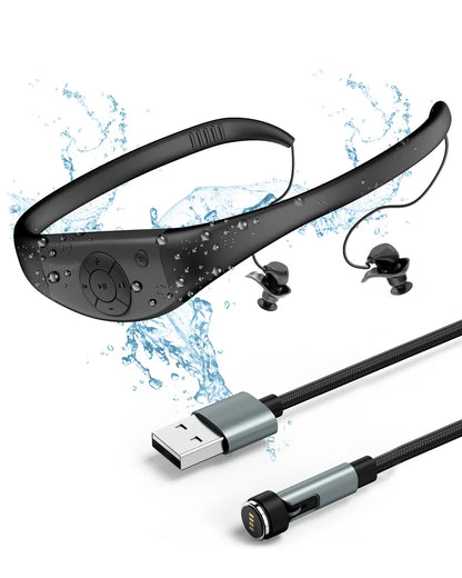 Black tayogo waterproof mp3 wireless neckband headphones with silicone coated waterproof design and ipx8 8gb for swimming