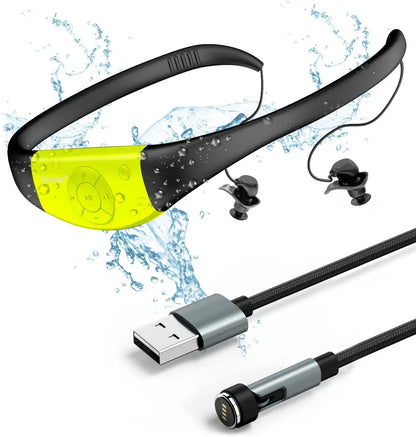 Black and neon yellow tayogo waterproof mp3 wireless neckband headphones with silicone coated waterproof design for swimming ipx8 8gb