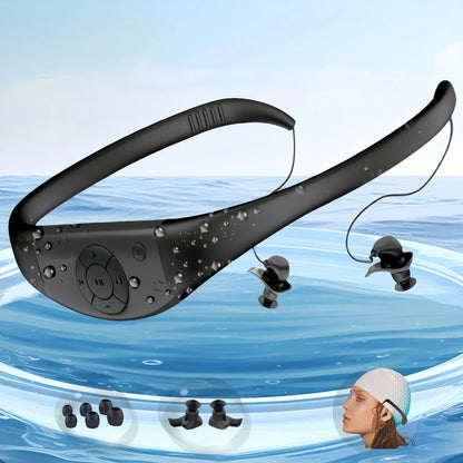 Black tayogo waterproof mp3 swim headphones with silicone coated waterproof design and control buttons swimming ipx8 8gb model