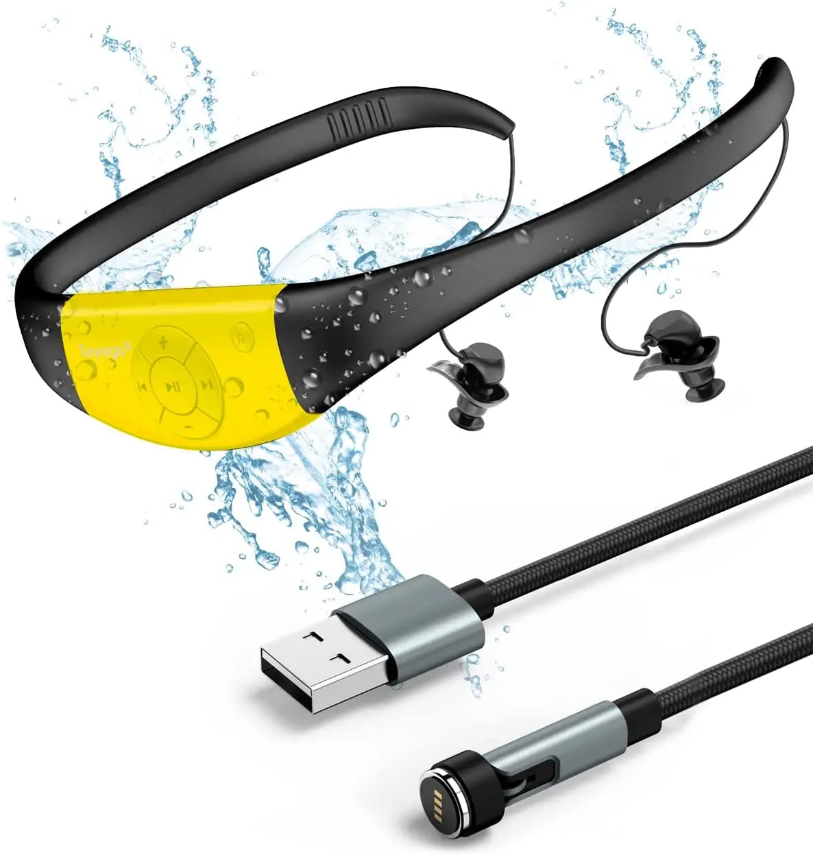 Black and yellow tayogo waterproof mp3 wireless neckband with silicone coated waterproof design and integrated control panel