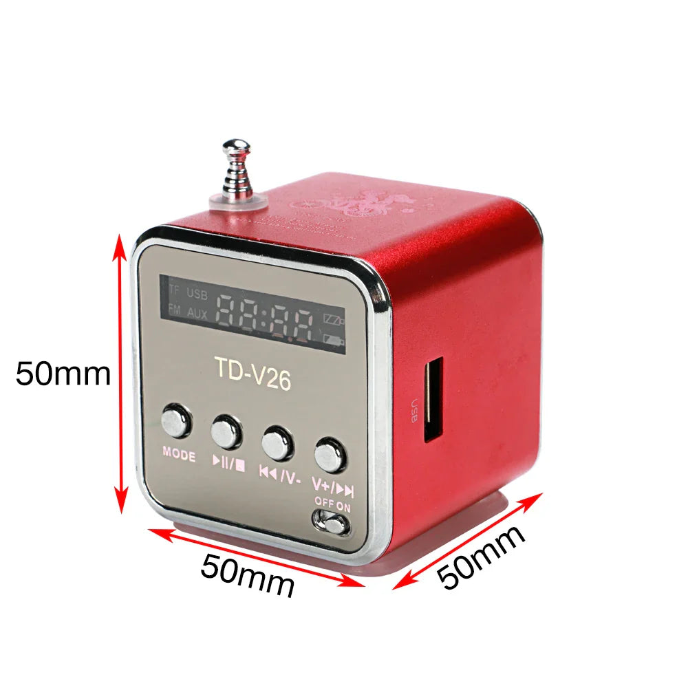 Red td-v26 mini portable bluetooth speaker with aluminum alloy accents and digital display for high quality sound
