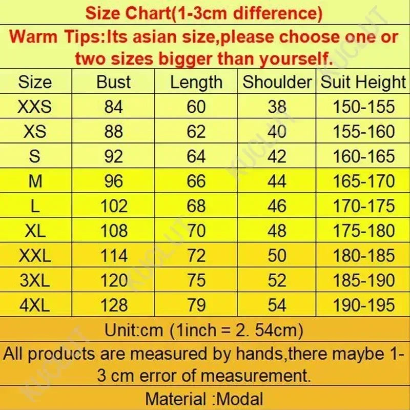 Yellow size chart in centimeters for technics t shirt modal garment from xxs to 4xl in street dj music style