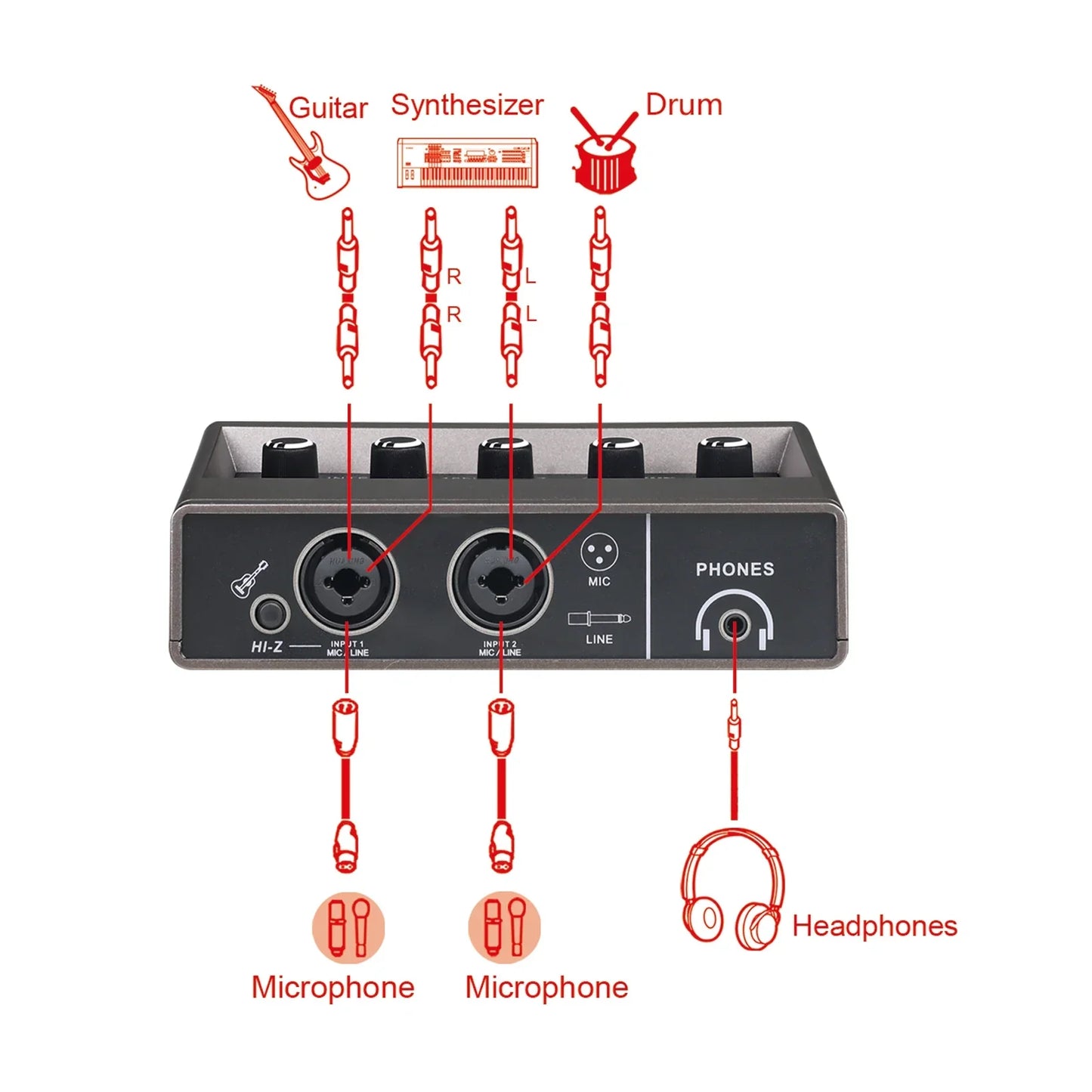 Black teyun q-16 professional audio sound card with multiple input jacks and knobs for electric guitar recording and live broadcast studio use