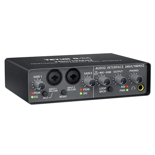 Black teyun q-2a professional audio interface with multiple ports and knobs for monitoring electric guitar and live recording professional use