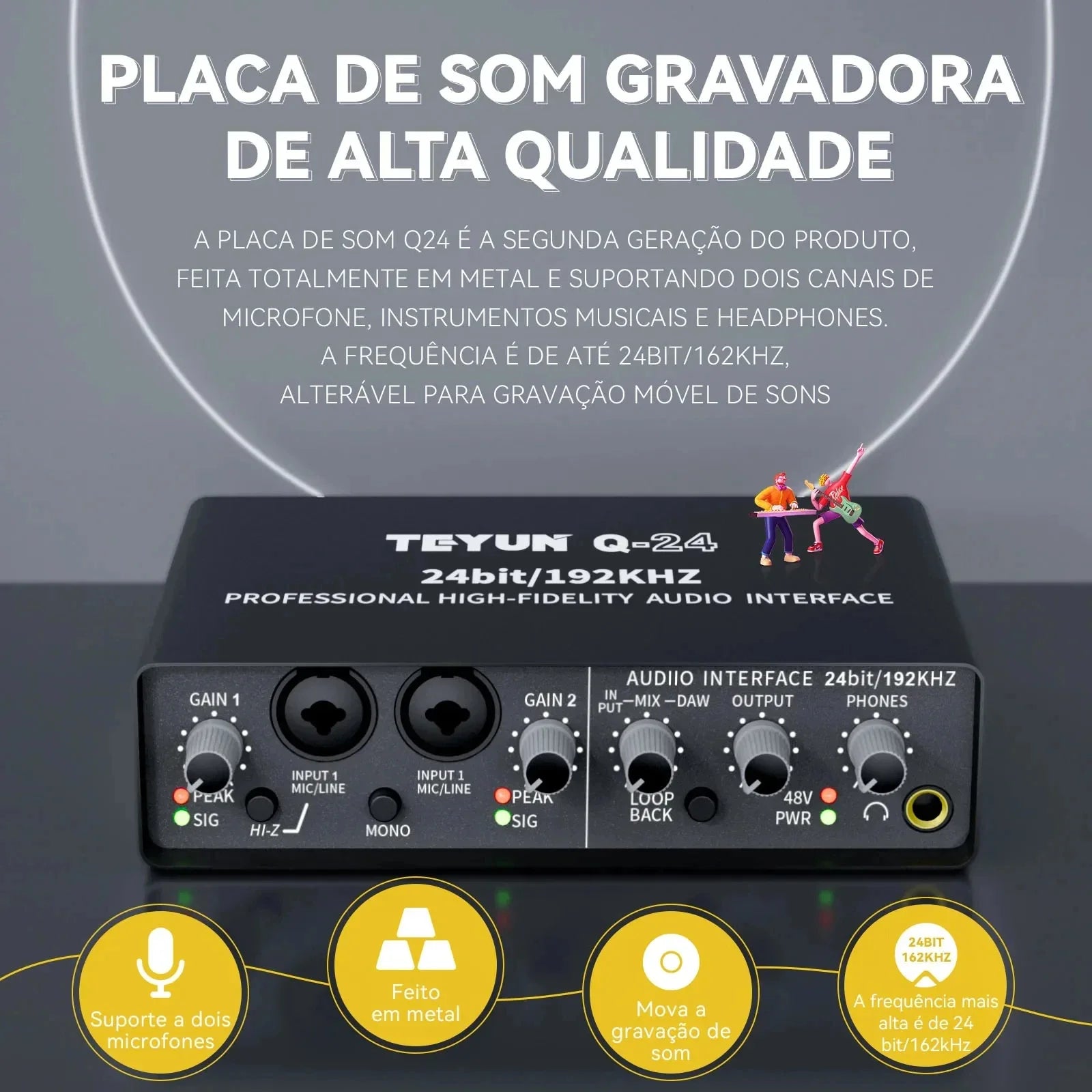 Black teyun q-24 professional sound card audio mixer channel with metallic finish and multiple ports for studio singing vocalist