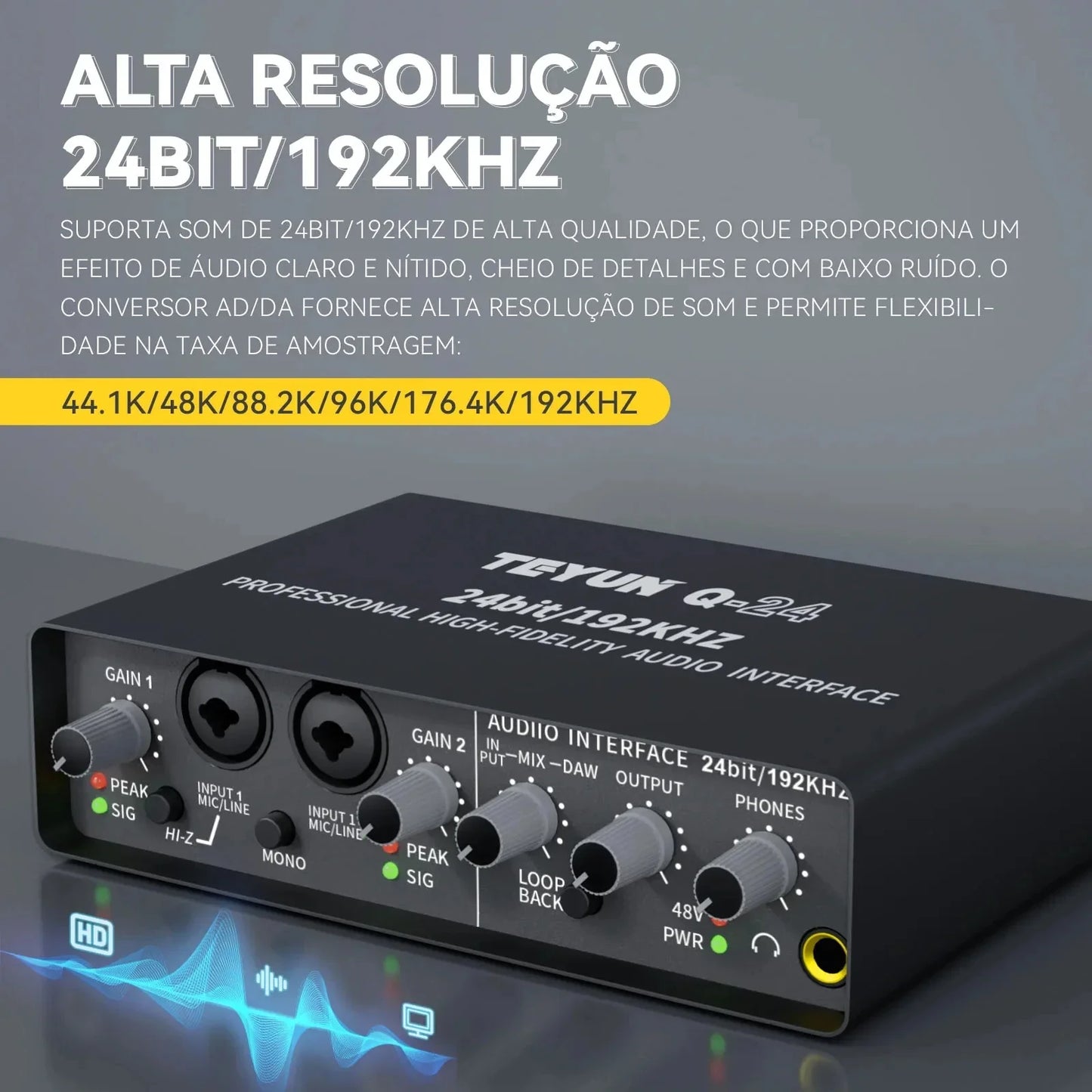 Black teyun q24 professional sound card audio mixer channel with 24-bit 192khz resolution for studio singing vocalist