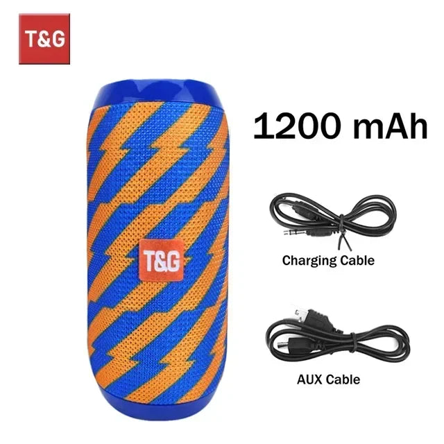 Tg117 portable bluetooth speaker with blue and orange lightning pattern textured fabric outdoor column boombox for camping