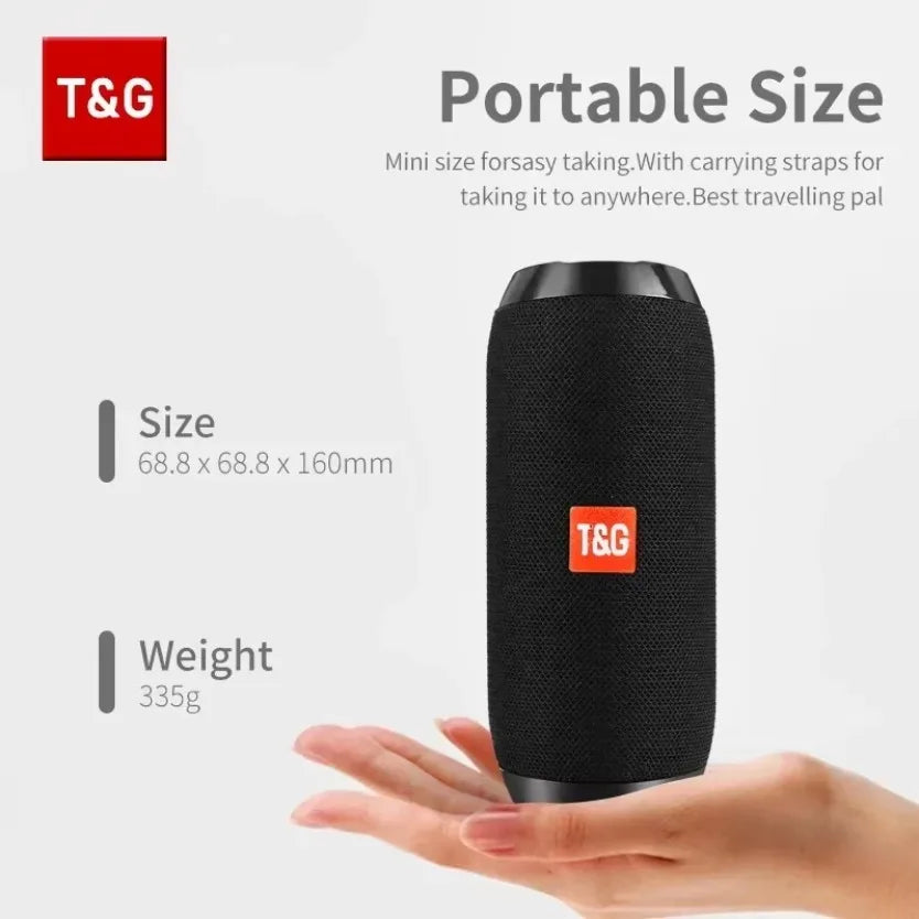 Tg117 portable bluetooth black fabric-wrapped bluetooth speaker tws outdoor column boombox with red t&g logo