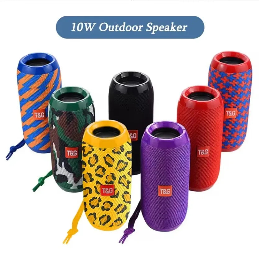 Tg117 portable bluetooth outdoor column boombox with textured fabric covers in vibrant colors and bold patterns for camping