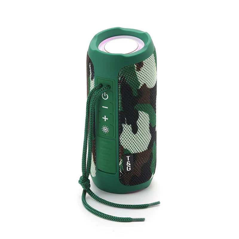 Green camouflage t&g portable lamp outdoor wireless compatible speaker with mesh sides and carrying strap for radio music party