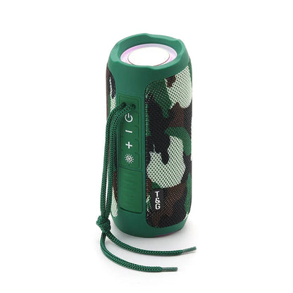 Green camouflage t&g portable lamp outdoor wireless compatible speaker with mesh sides and carrying strap for radio music party