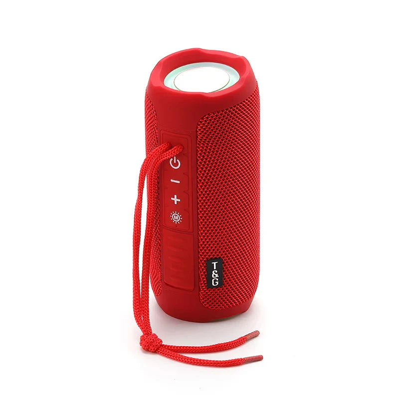 Red t&g tg227 waterpro lamp outdoor portable wireless compatible speaker with textured mesh body and carrying strap for radio music party