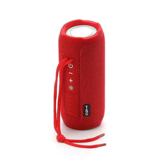 Red t&g tg227 waterpro lamp outdoor portable wireless compatible speaker with textured mesh body and carrying strap for radio music party