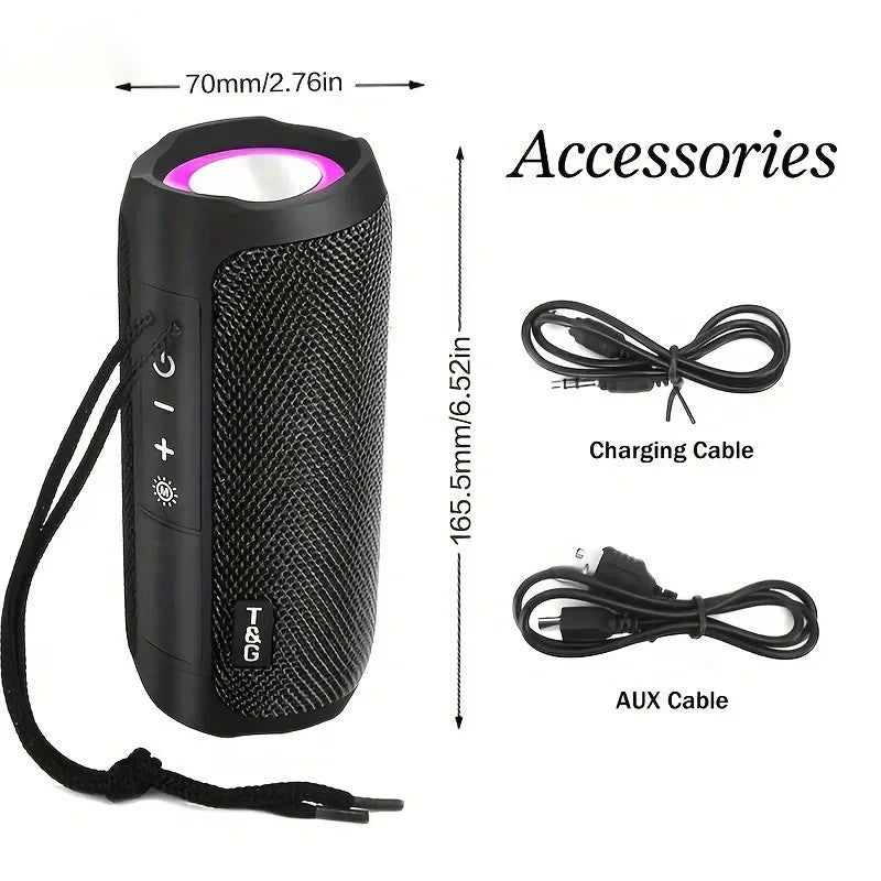 Black textured cylindrical tg227 waterpro wireless compatible speaker with purple lamp outdoor portable for radio music party