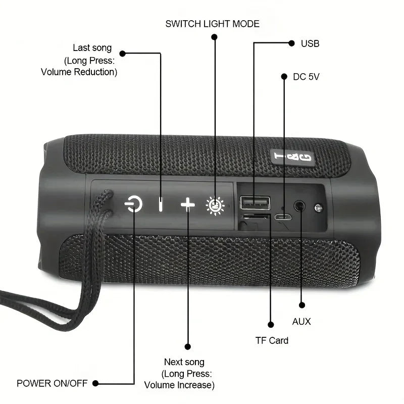 Black textured tg227 waterpro lamp outdoor portable wireless compatible speaker with usb aux and tf card ports for radio music party