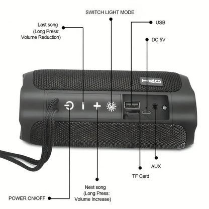 Black textured tg227 waterpro lamp outdoor portable wireless compatible speaker with usb aux and tf card ports for radio music party