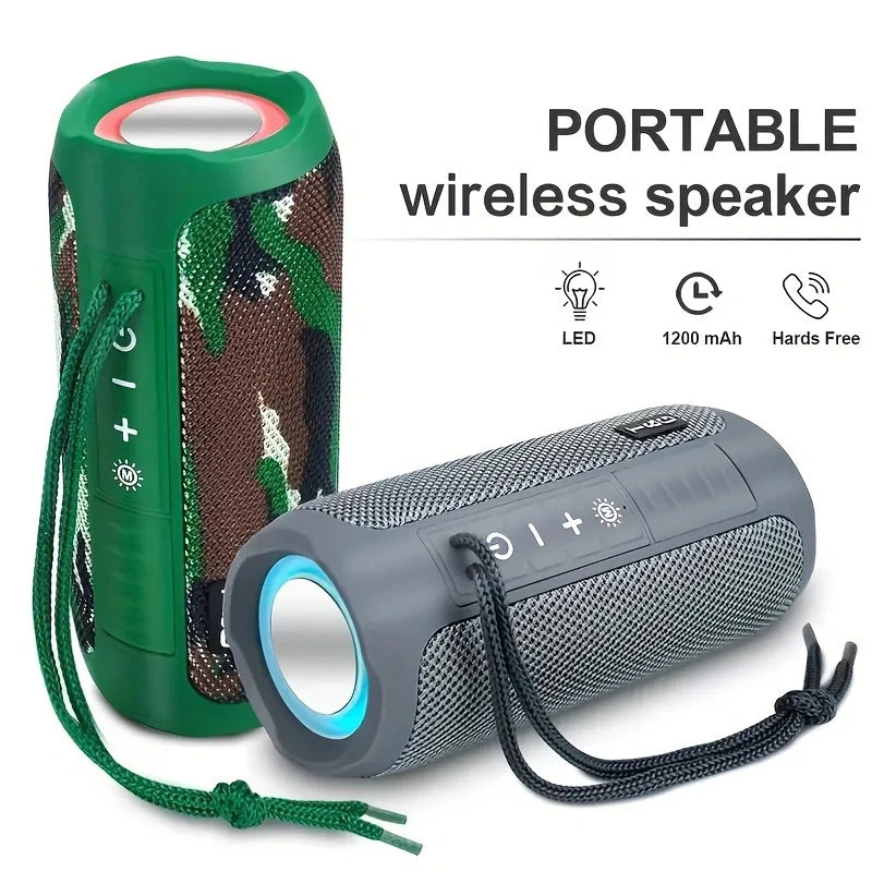Green and gray camouflage portable wireless compatible speaker with mesh exterior led lamp outdoor portable for radio music party