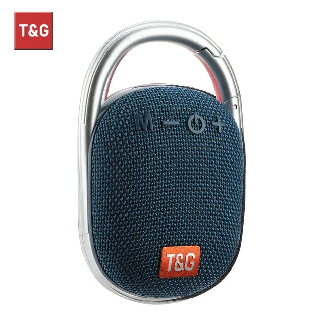 Tg321 outdoor portable waterproof wireless bluetooth fabric speaker hifi in dark blue with silver carabiner clip