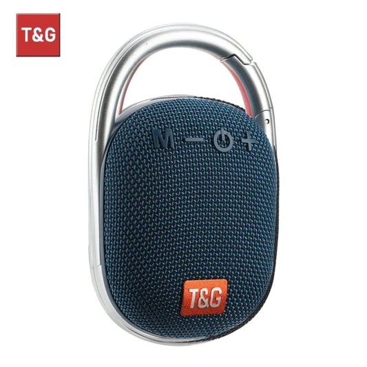 Tg321 outdoor portable waterproof wireless bluetooth fabric speaker hifi in dark blue with silver carabiner clip