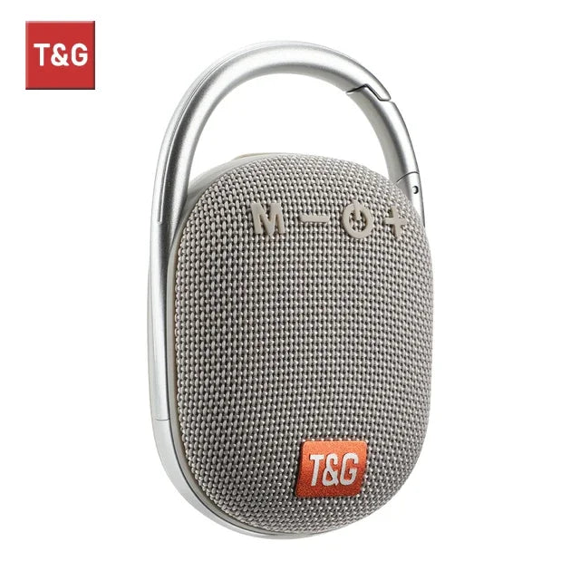 Tg321 outdoor portable waterproof wireless bluetooth fabric speaker hifi music box silver mesh textured with carabiner clip