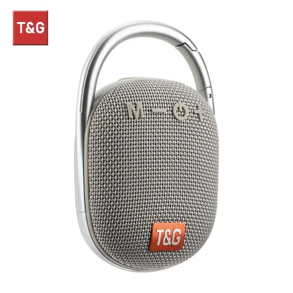 Tg321 outdoor portable waterproof wireless bluetooth fabric speaker hifi music box silver mesh textured with carabiner clip