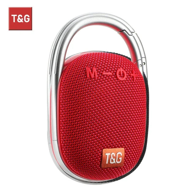Tg321 outdoor portable waterproof wireless bluetooth fabric speaker hifi music box in red with silver carabiner clip