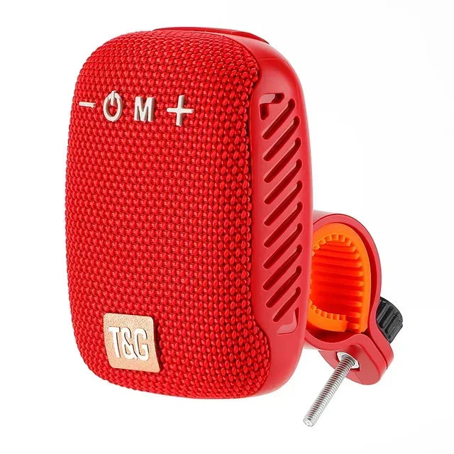 Tg392 outdoor bicycle portable mini bluetooth speaker in red with textured surface and red orange mounting bracket