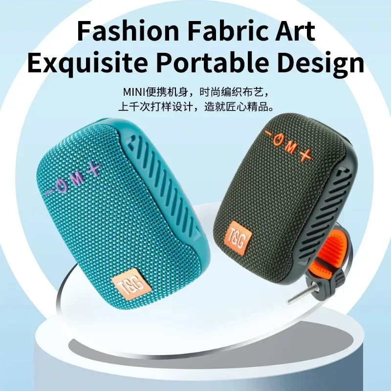 Teal and black fabric-wrapped tg392 outdoor bicycle portable mini bluetooth speakers with orange accents and waterproof design