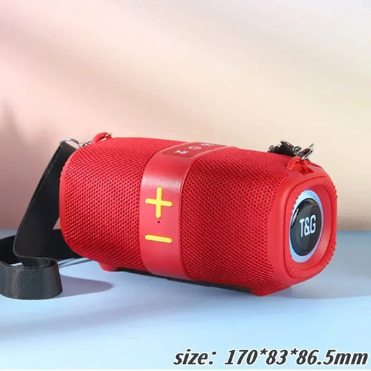 Red cylindrical tg667 outdoor protable wireless bluetooth speaker with mesh fabric body and dual speaker bluetooth design