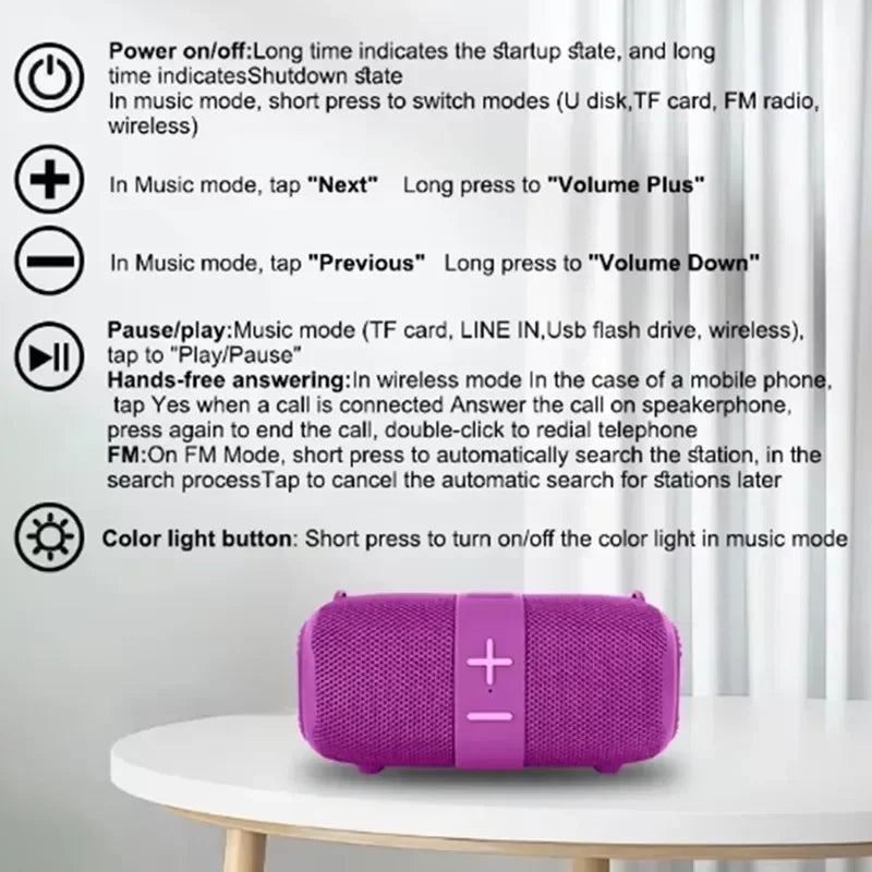 Tg667 outdoor protable wireless bluetooth speaker dual with purple mesh texture and central control panel buttons